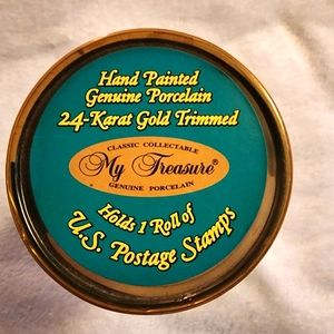 My Treasure collectible hand painted genuine porcelain postage stamp holder